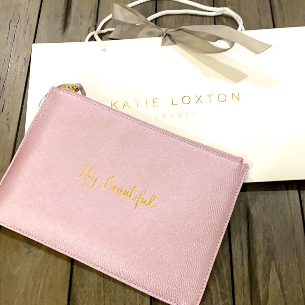 Katie Loxton Metallic Pink “Hey Beautiful” Pouch